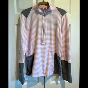 MPG Women's Pink and Gray Striped Hoodie